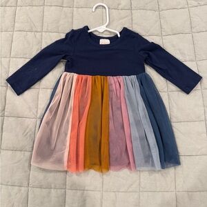 Hanna Andersson Long Sleeve Tulle Rainbow Dress (12-18)